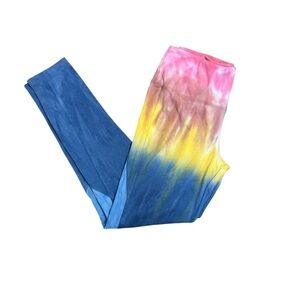 Chaser Pink Blue Orange Tie Dye Activewear Loungewear Leggings Womens Small NWOT